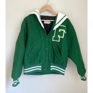 Vintage Crickets Quilted Green Varsity Letterman Jacket 44 Sportscore Heritage